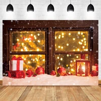 laeacco fake window christmas gift tree snow light bokeh baby birthday photo background photographic backdrop for photo studio