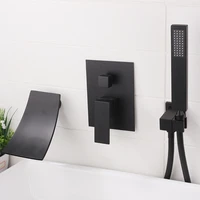 waterfall bathroom tub faucet wall mounted bathtub faucet with high pressure handheld shower set water spoutmatte blackchrome
