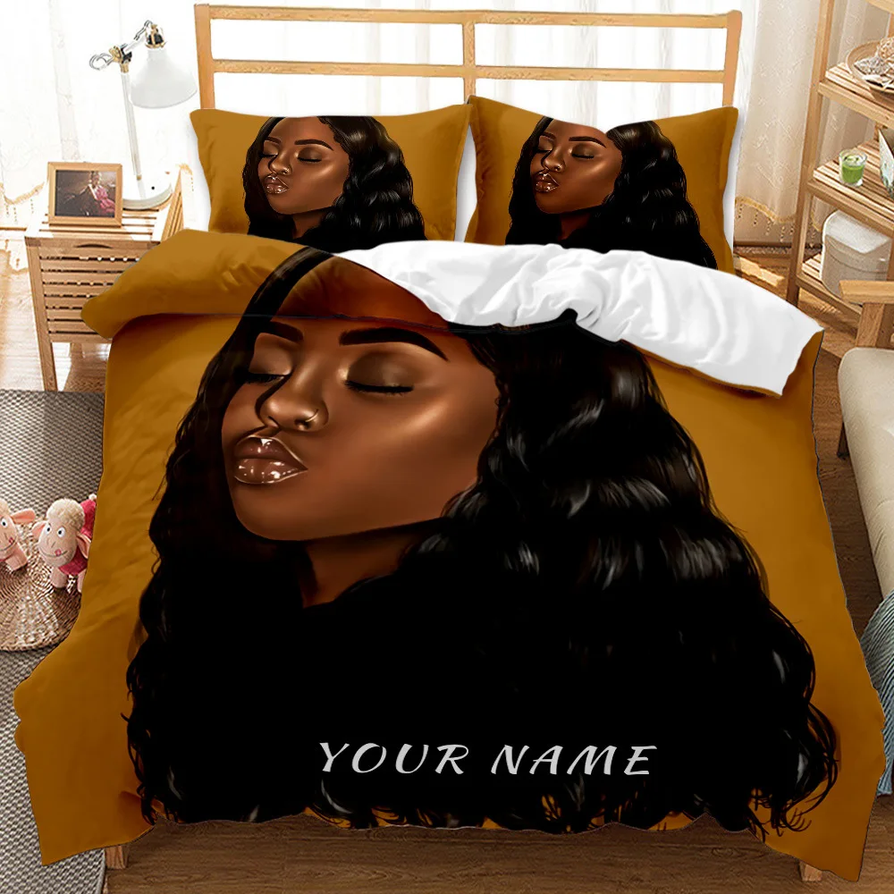 

African Black Girl Bedding Comforter Cover Set Duvet Cover Cartoon King Queen Single Bedding Sets Soft Microfiber Decor