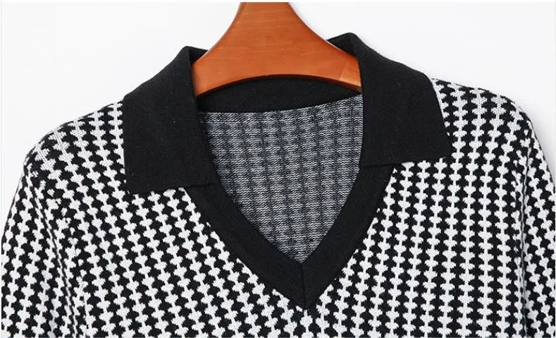 

Hepburn Style Vinatge 2020 Autumn Winter Knitted Women Dress Pullover Long Sleeve Plaid Party Dress Elegant Office Lady Vestidos