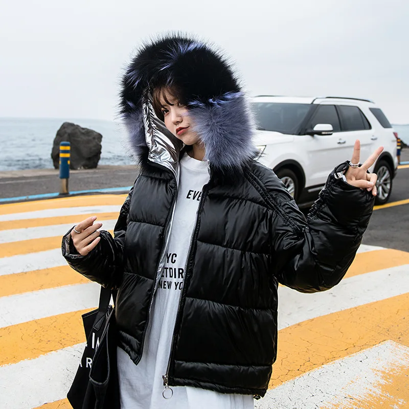 2019 Winter Glossy Down Parka women's jackets large sizes Warm Blue Thick Loose Coat Women Jacket Outerwear |