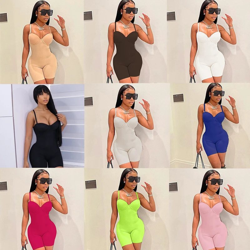 Женский комбинезон с шортами BIIKPIIK Basic Casual Straight, сплошной цвет, подтяжки, облегающий крой, сексуальное декольте, клубный стиль.