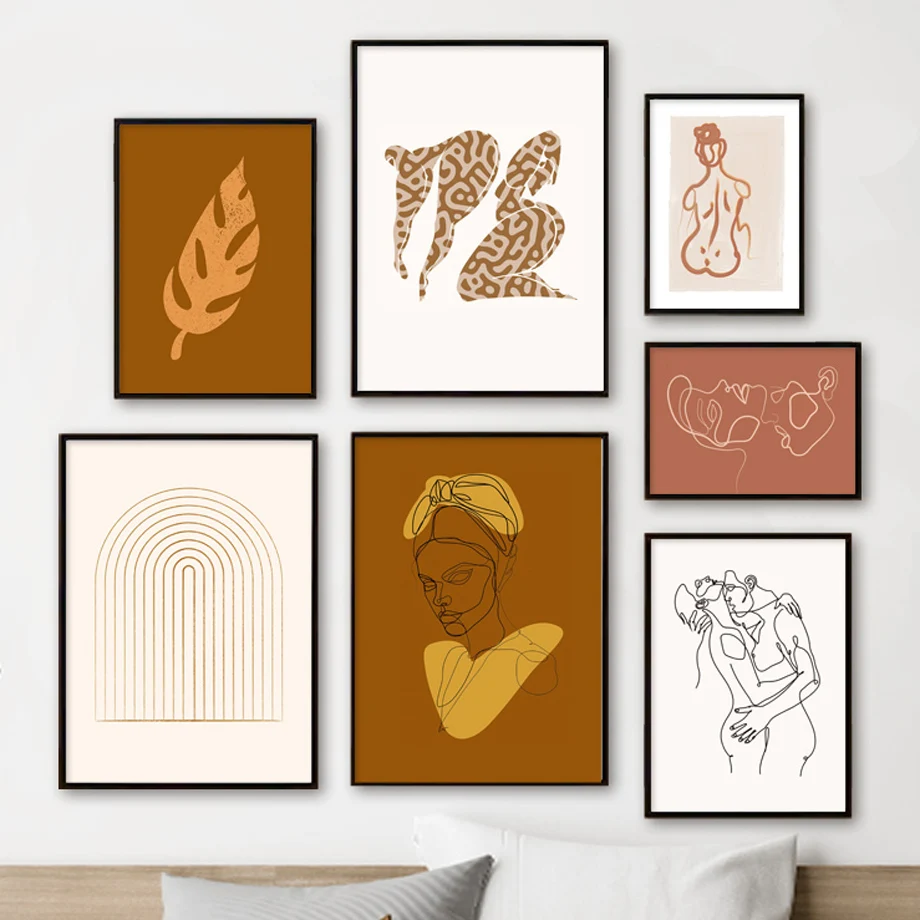 

Women Couple Rainbow Leaves Abstract Line Wall Art Canvas Painting Nordic Posters And Prints Wall Pictures For Living Room Decor