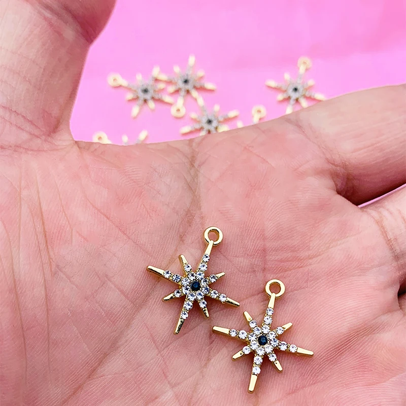 

10Pcs/lot Gold Color Star Charms Pendant Rhinestone Metal Small Charm Necklace Bracelet DIY Jewelry Making Accessories Wholesale
