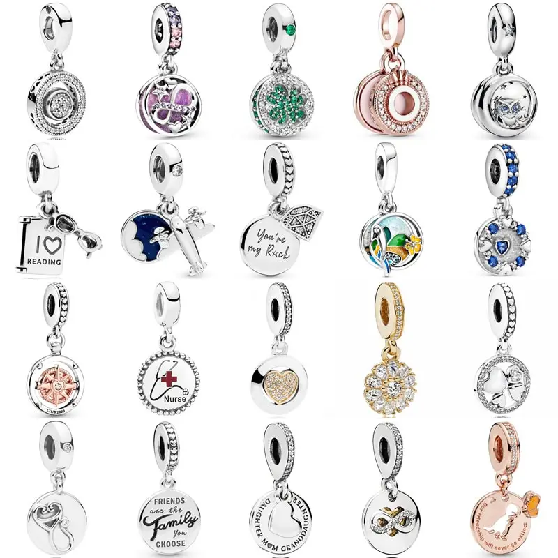 

pandora Sparkling Logo & Crown O Infinity Hearts Clover Owl Pendant Beads 925 Sterling Silver Charms Fit Bracelet DIY Jewelry