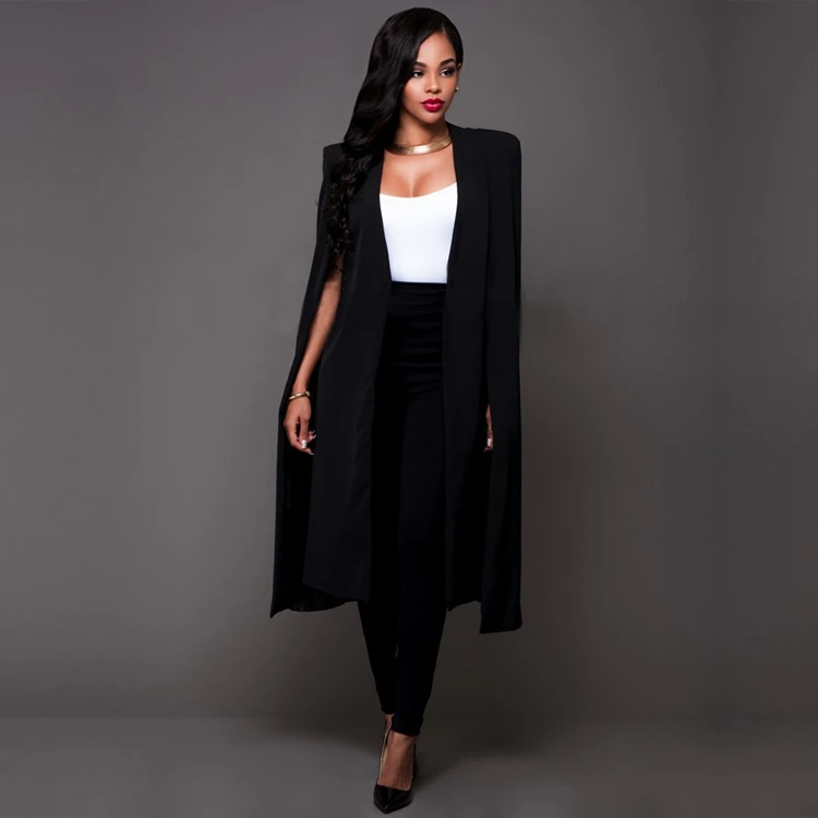 

New Spring Autumn Women Plus Size Long Cape Blazers and Jackets Sexy Black White Runway Cloak Long Sleeve Club Party Blazer