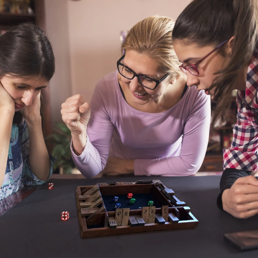 

4 Sided 10 Numbers Shut The Box Wooden Board Game Set Dice Club Party Games for Adults Kids Family Friends