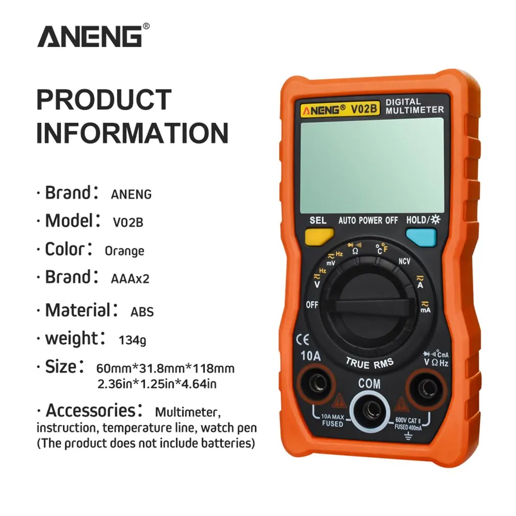 Aneng V02B мультиметр для передачи данных Ncv цифровой ЖК дисплей Ac/Dc вольтметр Авто