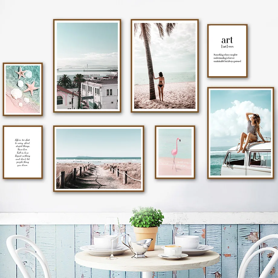 

Sea Beach Girl Tree Flamingo Starfish Shell Wall Art Canvas Painting Nordic Poster And Prints Wall Picture For Living Room Decor