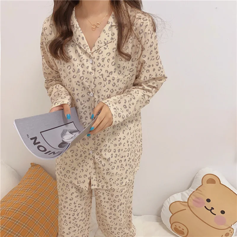 Создание 101 осень и зима новые женские пижамы Леопардовый принт с длинными