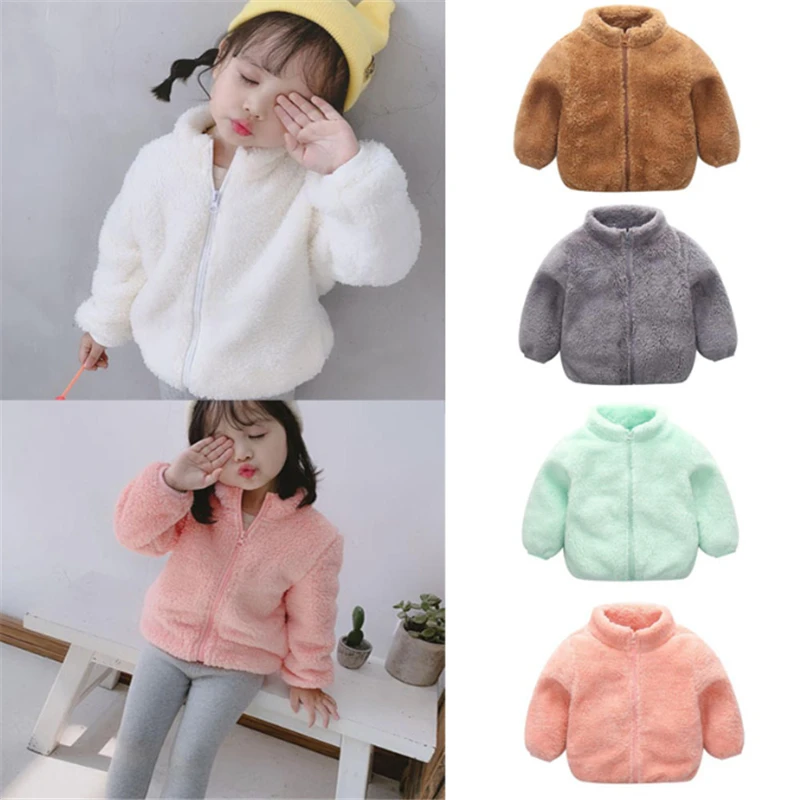 Осенне-зимняя теплая шерстяная одежда для малышей модное пушистое пальто