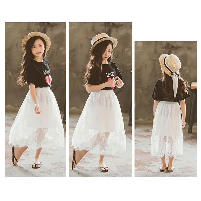

Girls Clothing T Shirt Tops Lace Skirt Summer Baby Clothes Set Cute Princess Little Girl Outfit 2020 Summer Kids Costume