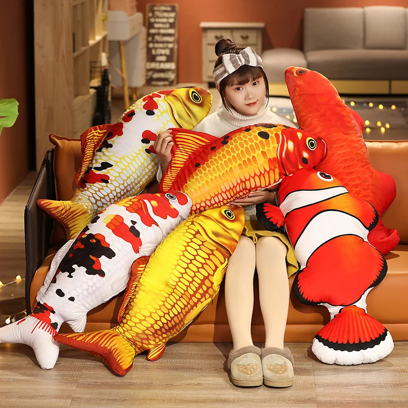80/100cm Cute Lifelike Carp Koi Clownfish Plush Toys Stuffed Lovely Animals Pillow Fish Soft Doll For Girls Kids Birthday Gifts - купить по