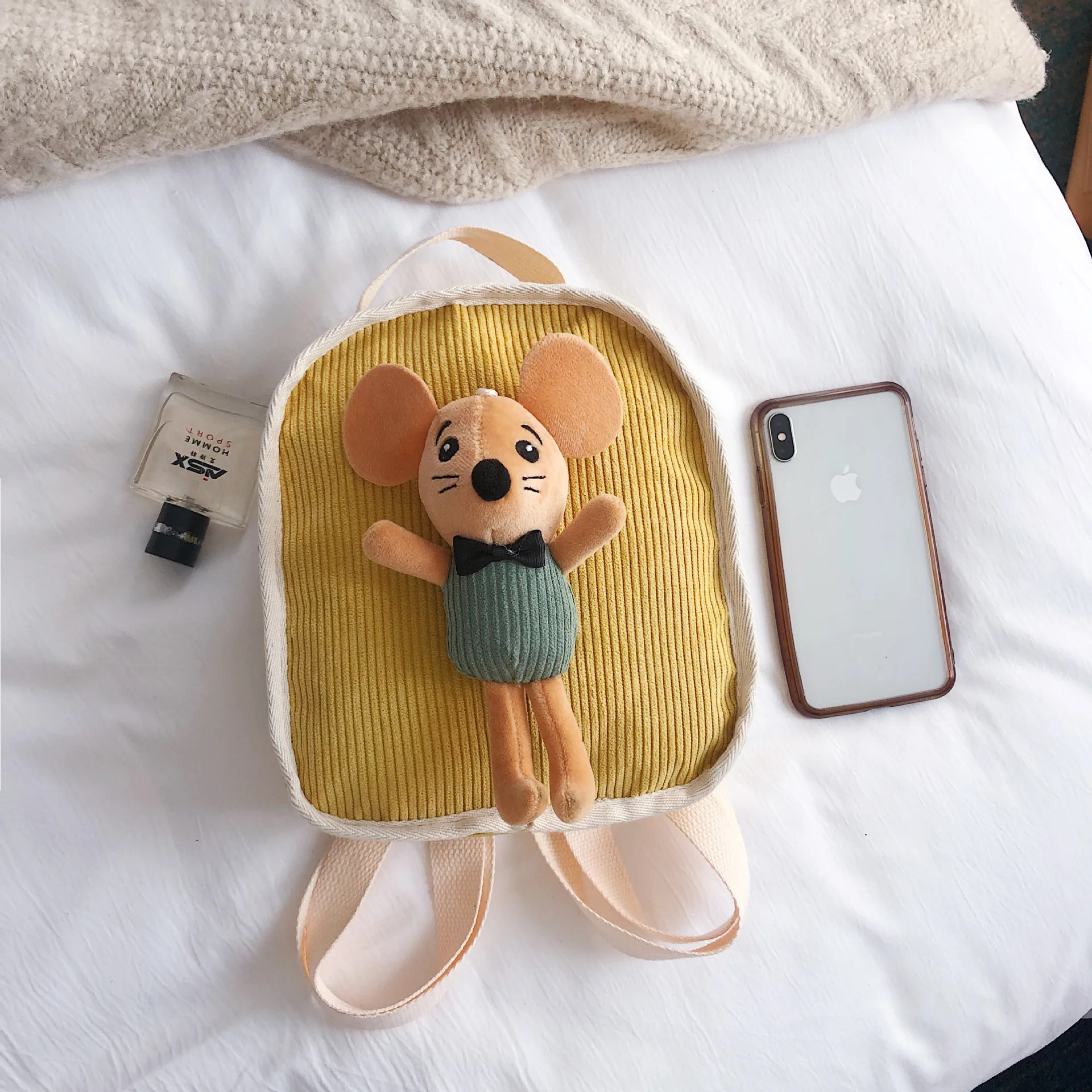 Вельветовый рюкзак женская модная универсальная сумка для девочек стильный