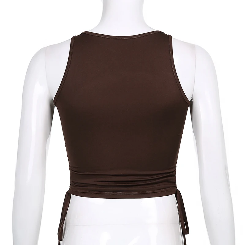 Coração Gráficos Shinny Diamante Remendos Y2k Marrom Tanque Topo Casual Lado Ruched Cordão Verão Camisola Feminino Esportes Iamhotty 4 Cheap Camisetas regata