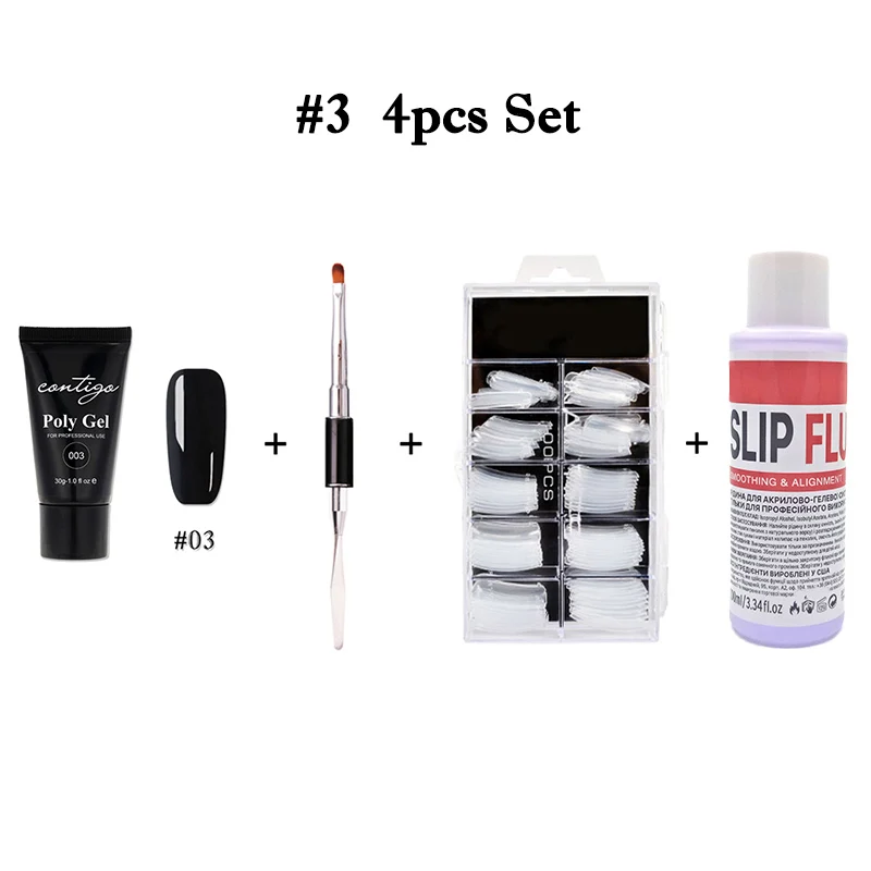 03-4pcs Набор из полигеля Contigo для наращивания ногтей, полигель, 10 цветов, набор УФ-акриловых гелей для ногтей, резиновая основа и верхнее покрытие для дизайна ногтей, решение для скольжения - Цвет: 03-4pcs