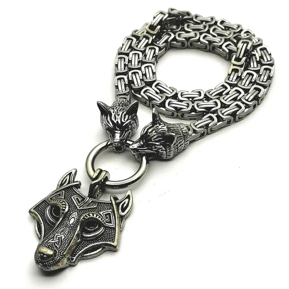 Мужское властное ожерелье из нержавеющей стали с головой волка со стандартной
