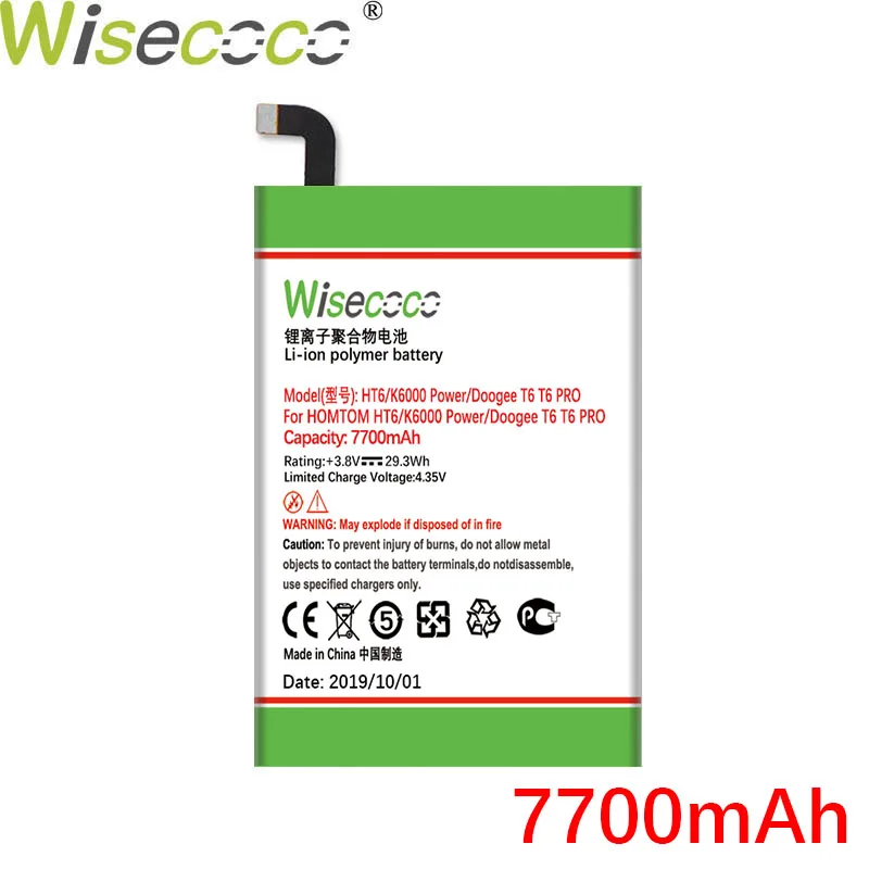 Wisecoco T6 7700 мАч для DOOGEE T6 T 6 PRO/HOMTOM HT6/Oukitel K6000/Ulefone Замена аккумулятора+ номер отслеживания
