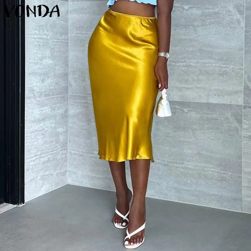 

Женская атласная юбка VONDA с высокой талией, свободная пляжная юбка в стиле оверсайз, для вечеринки, 2021