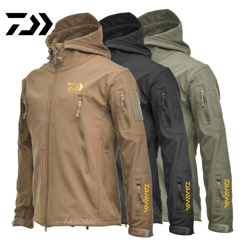 

Daiwa Winter Case Shell Men's Fishing Jacket Camouflage Hooded Fleece Waterproof Wind Hiking Cycling Fishing Clothing Warm Coat