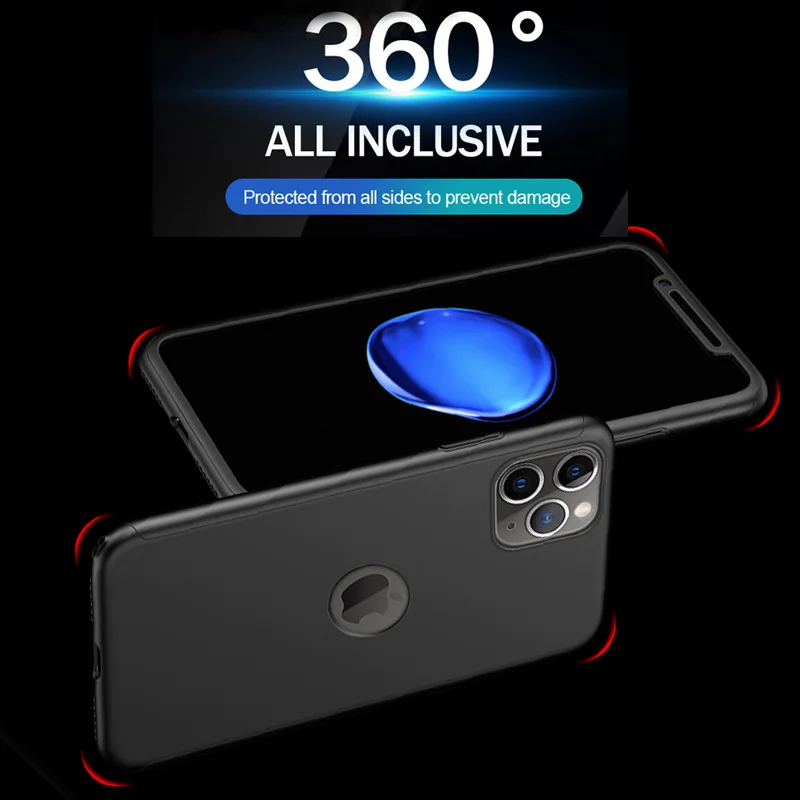 Роскошный 360 изогнутый полный Чехол для iPhone 11 Pro Max, защитный чехол для iPhone XR XS Max X 11 6 6 S 7 8 Plus, противоударный чехол, стекло