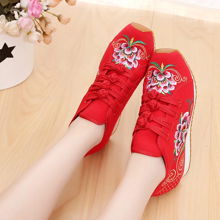 

Women Brand Indoor Embroidered Fitness Sport Shoes Girls Ladies Wedge Heel Height Increased Running Shoes Women Female Sneakers