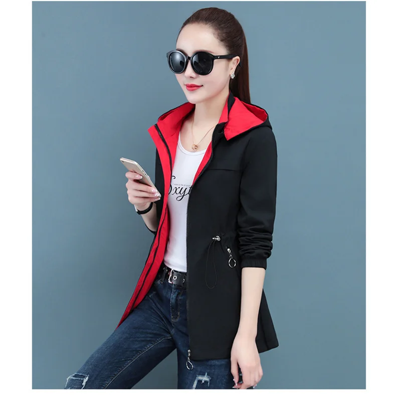 

Windbreaker Jacket Women 2021 Spring New Korean Version Plus Size Loose Top Yellow Red Casual Fashion Hooded Trench Coat GH337