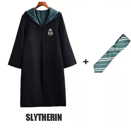 Slytherin and Tie Косплей Костюм Гриффиндора ожерелье Поттер Haloween костюмы Гермионы школьная форма Ravenclaw Hufflepuff Слизерин халат шарф - Цвет: Slytherin and Tie
