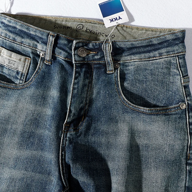 2021 New Slim Fit Skinny Stretch Men 's Jeans Cloth Stone Washed Brushed White Cat Beard Distressed Casual Trousers