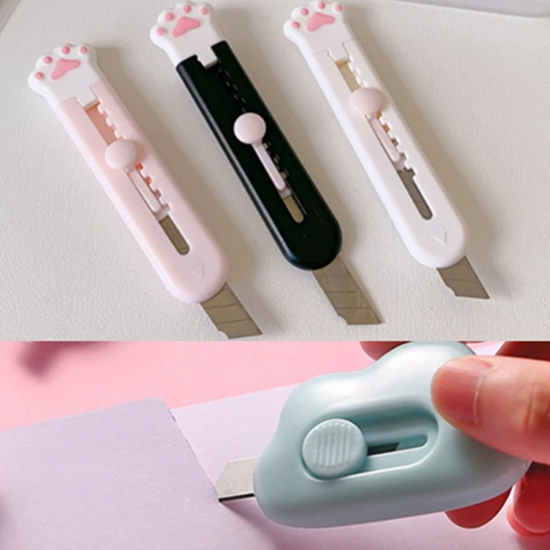Cute Mini Small Pocket Craft Wrapping Box Paper Envelope Cutter Cloud and Cat Paw Utility Knife Letter Opener Student Art | Канцтовары