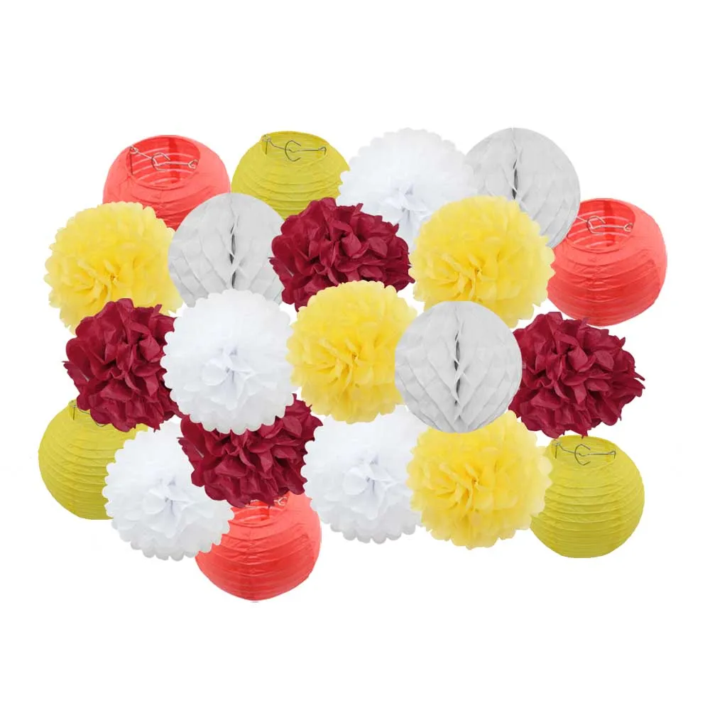 Red yellow set Горячая распродажа 21 шт./компл. розовый набор круглых Бумага Фонари для маленьких девочек украшение для детей крещение вечерние декор висит Изделия из бумаги орнамент - Цвет: Red yellow set