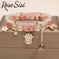 rose sisi korean style cute crystal ox head pendant friendship bracelet woman multi element red wrist bracelet woman jewelry