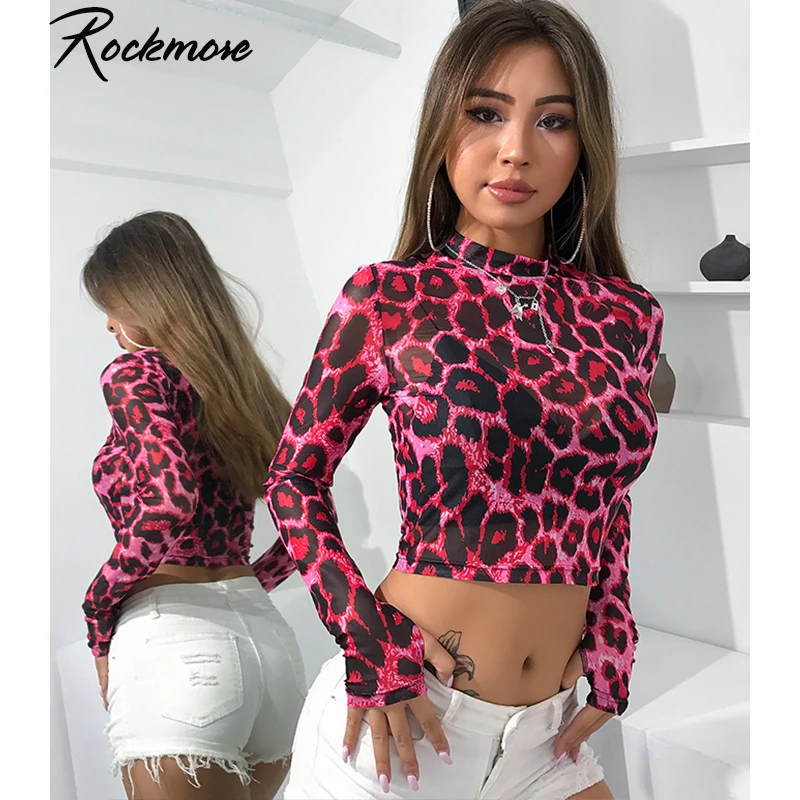 Rockmore Уличная Повседневная Базовая футболка женская с леопардовым принтом короткий топ с длинным рукавом розовая короткая футболка женская весна-лето