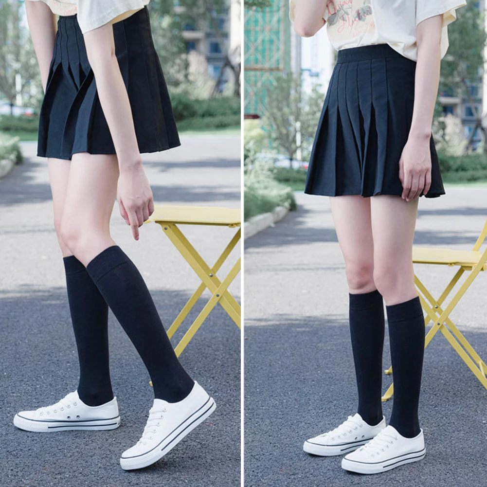 

1 Pairs Women Cotton Knee High Socks Black White Solid color Fashion Casual Calf Sock Female Girl Party Dancing Sexy Long Socks