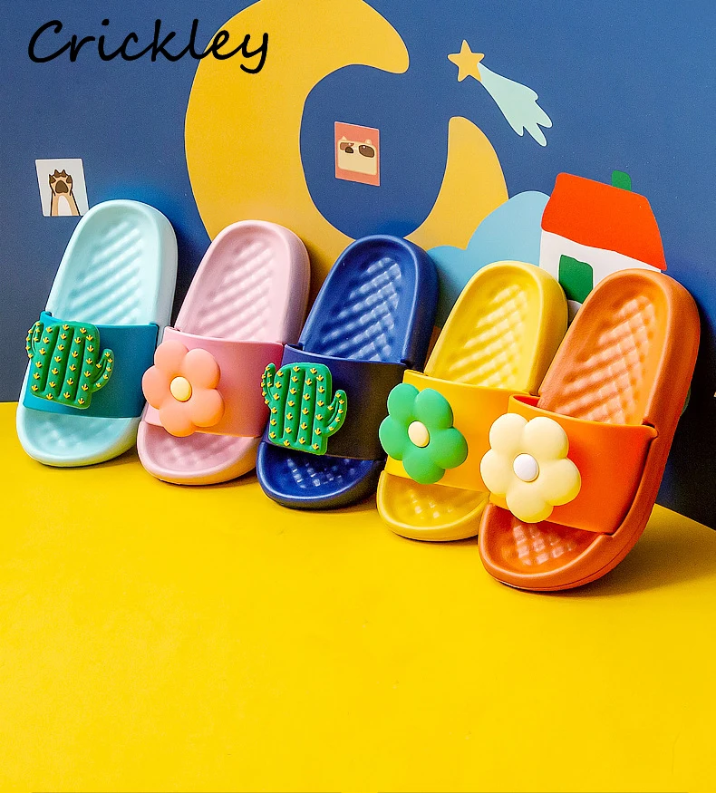 

Summer Flowers Cactus Pattern Kids Slippers EVA Soft Bottom Boys Girls Beach Shoes Indoor Bathing Non Slip Children Home Shoes