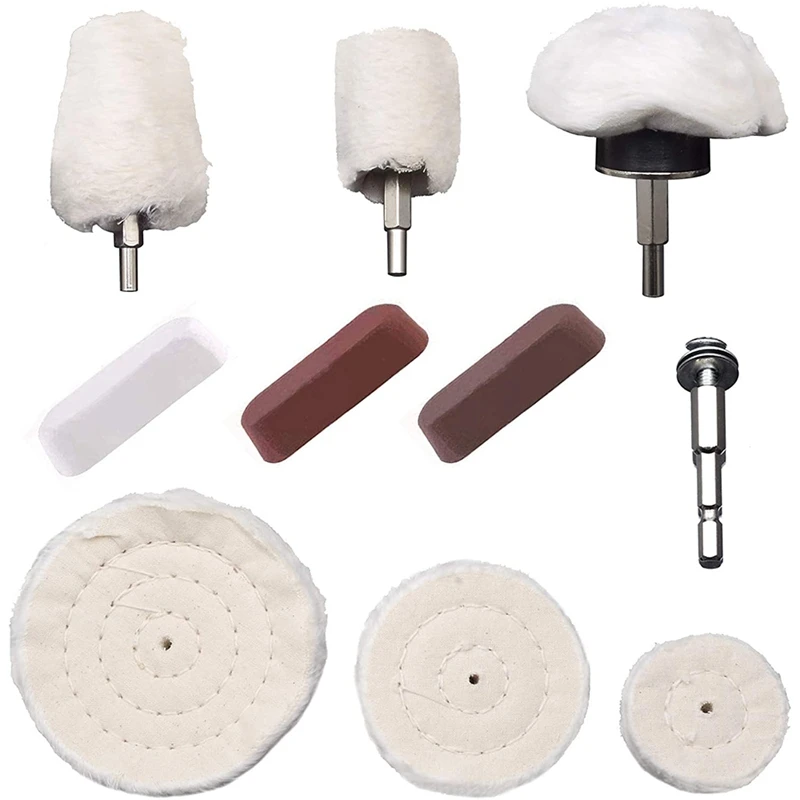 

10 Pcs Polishing Wheel Kit, with Cone/Column/Mushroom Polishing Wheel, 1/4 inch Metal Polishing Pad Handle,