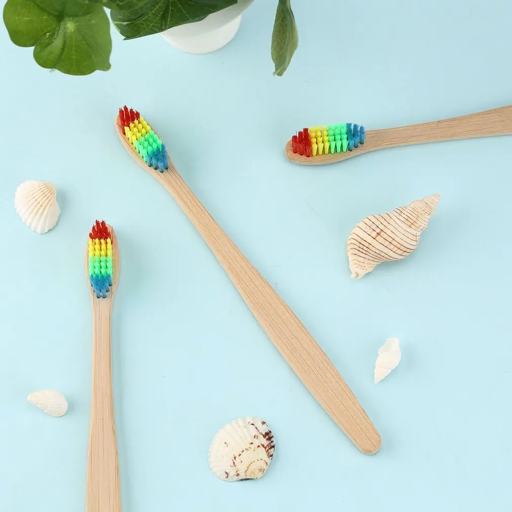 10 шт. цветная бамбуковая зубная щетка Оптовая Продажа Экологичная деревянная