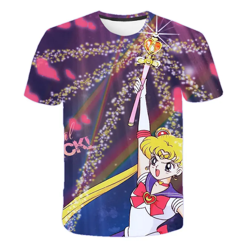 

Fashion Summer T-shirt Japan Anime Sailor Moon Tshirts Girl T Shirt Kids Clothes Crew neck Tee Shirts Boy Short Sleeve Tops Tees