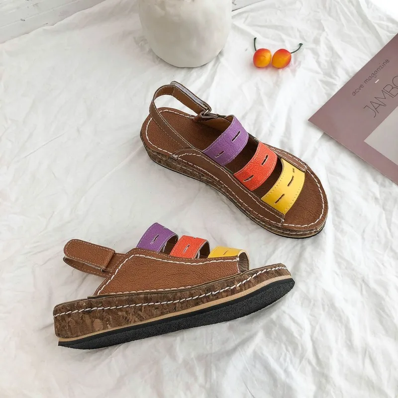 Летние женские босоножки женская мягкая прошитая обувь на танкетке с открытым