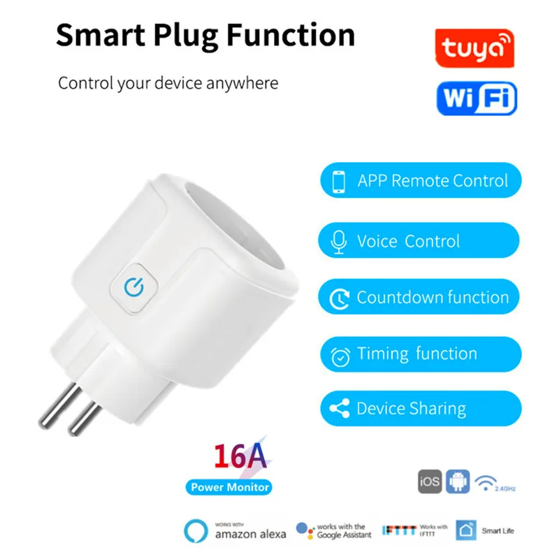 

Смарт-розетка Tuya с Wi-Fi и голосовым управлением, 16 А, 110-240 В