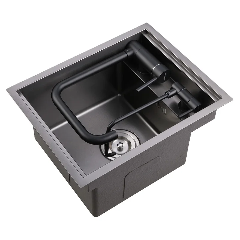 304 Stainless Steel Hidden Kitchen Sink Undermount Single Slot Nakashima Bar Counter Small Basin Black Balcony Invisible | Обустройство