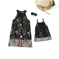 embroidery mother daughter macthing dresses family set flower mom mum baby mommy and me clothes fashion women girls mesh dress