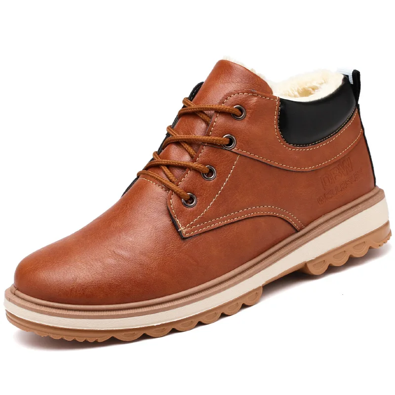 

2021 Early Winter New Concise Style Men's Boots Round Toe Plush Thickening Flat Snow Boots with Platform Fashionable Non-slip