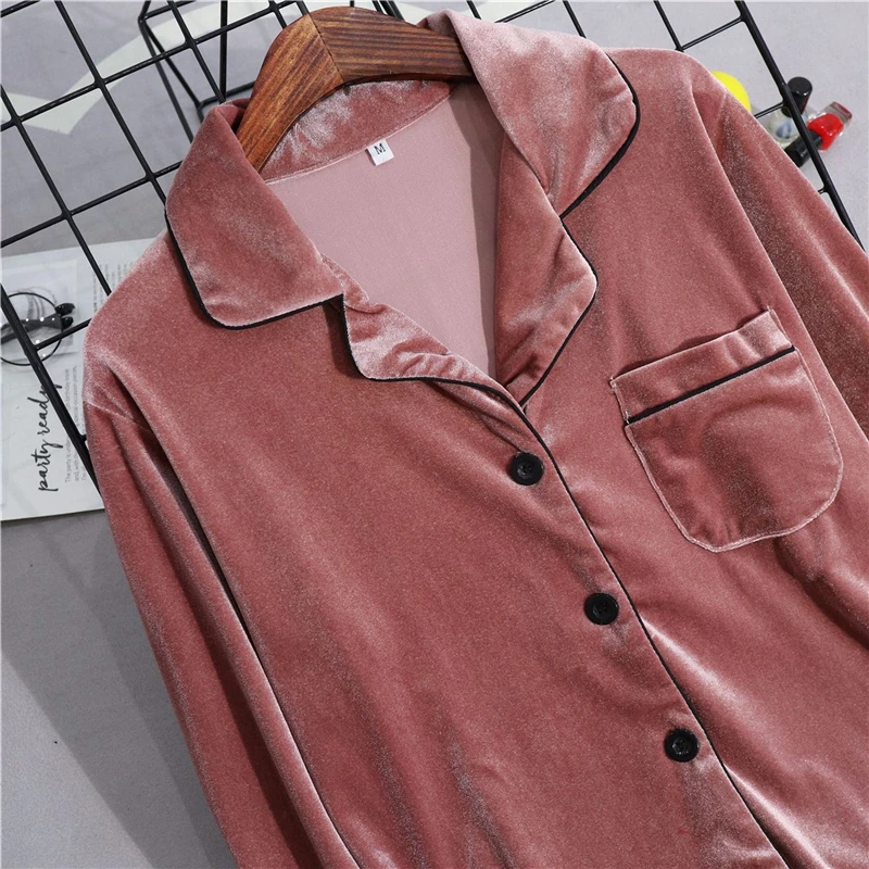 

Loose warm pajamas autumn and winter new gold velvet Nightgown home service ladies sexy pajamas pants set bathrobe