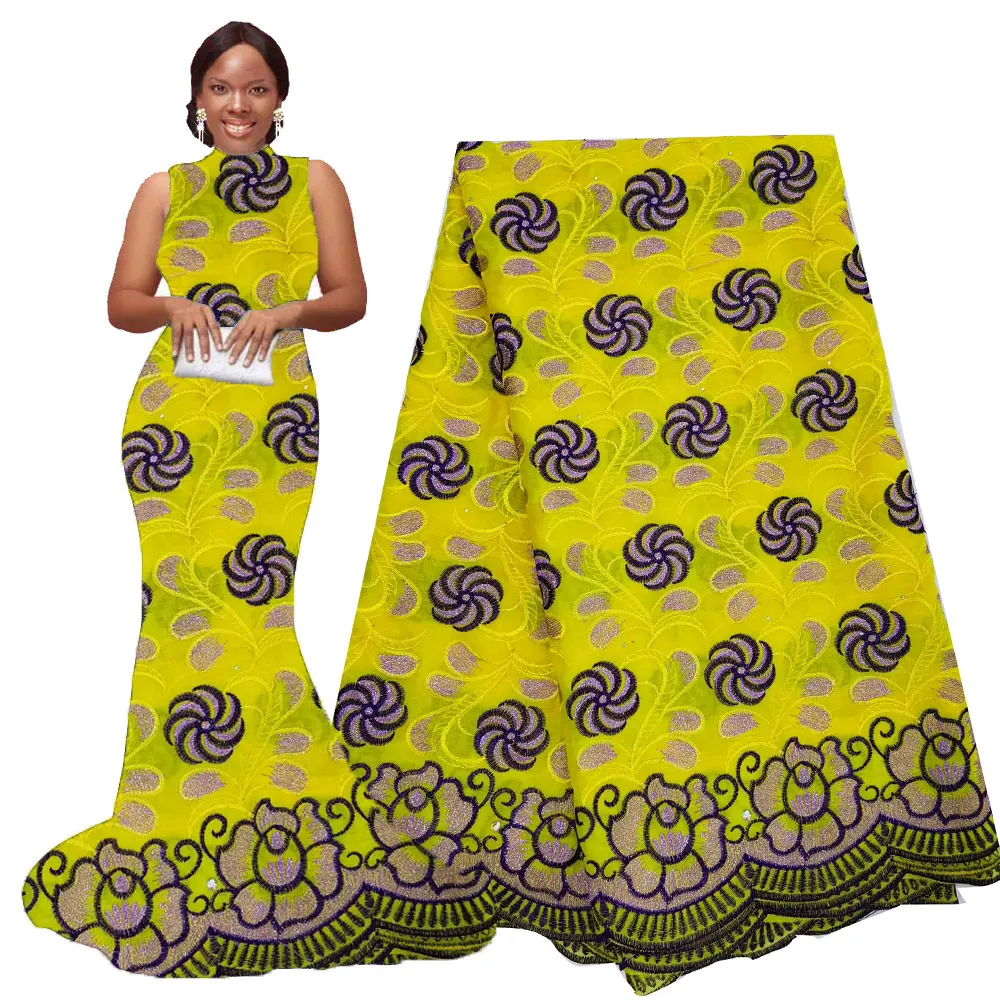 

African Swiss Voile Lace Fabric 5 yards Guipure Lace Cotton French Embroidered Mesh Lace Fabric gold Color for African Wedding