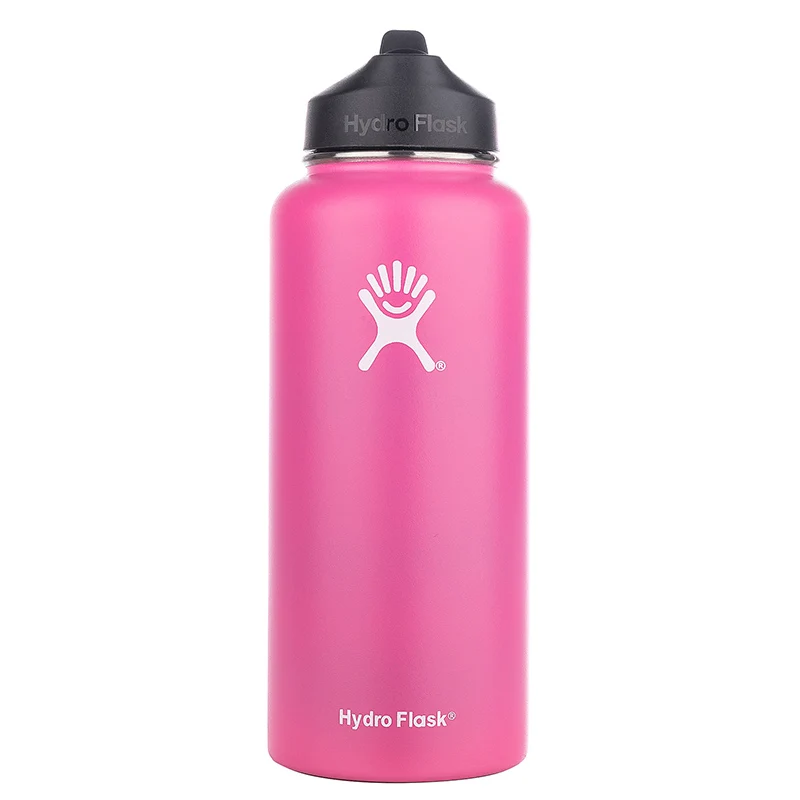 Pink 18 унций/32 унций/40 унций, Спортивная бутылка с широким горлышком на открытом воздухе, термос с вакуумной изоляцией, гидрофляга, бутылка для воды из нержавеющей стали - Цвет: Pink