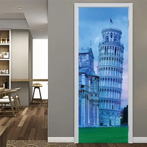 Leaning Tower of Pisa Door Stickers Home Decoration Architecture Still Life Bedroom Living Room Decoration Door Decal Waterproof