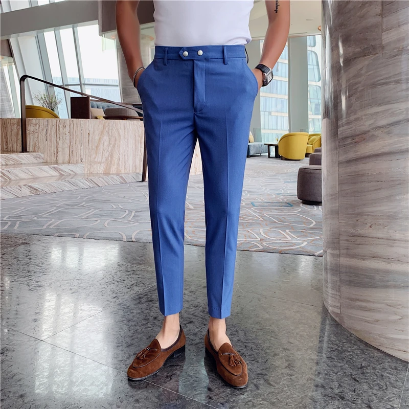 Высококачественные мужские костюмные брюки повседневные модные облегающие