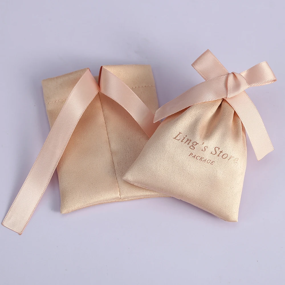 

100 Personalized Flannel Jewelry Drawstring Bag with Silk Custom Print Logo Chic Wedding Favor Gift Bag Velvet Packaging Pouches