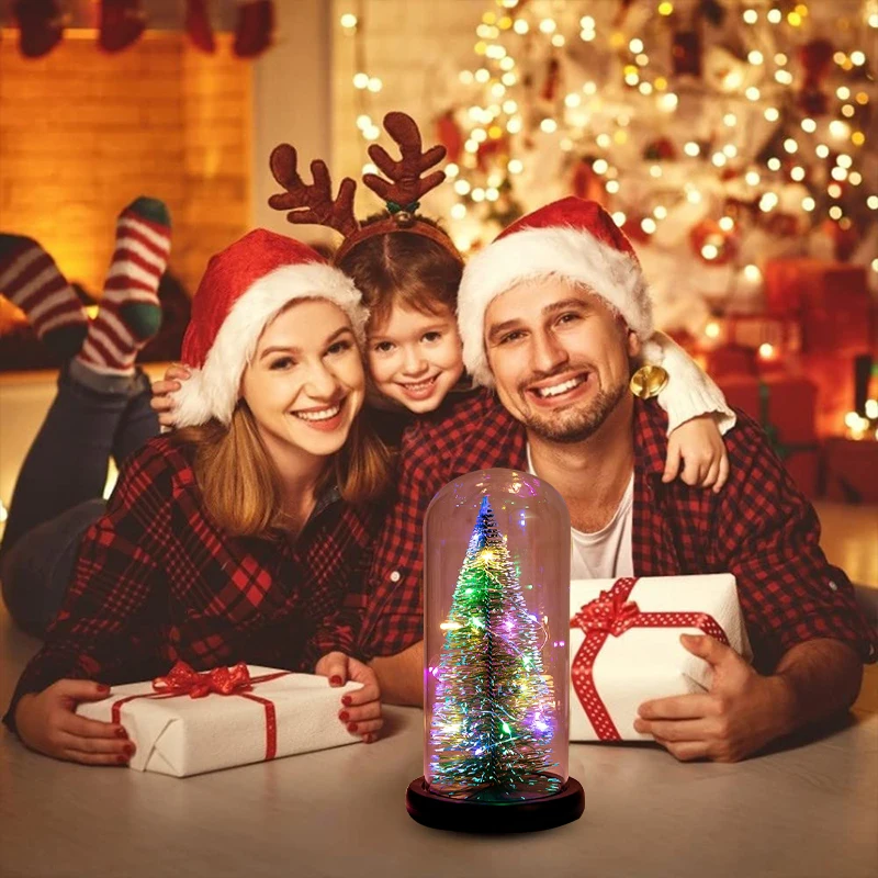 &Aacute;rbol de Navidad Artificial LED bola de cristal 3D artesanal Esfera de vidrio l&aacute;mpara de escritorio luz nocturna regalo de Navidad decoraci&oacute;n del hogar suministros para festivales-1